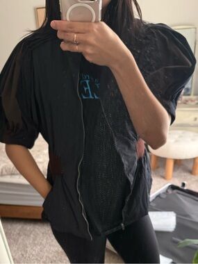 BCBGMaxAzria Black Puff Sleeve Zip Jacket